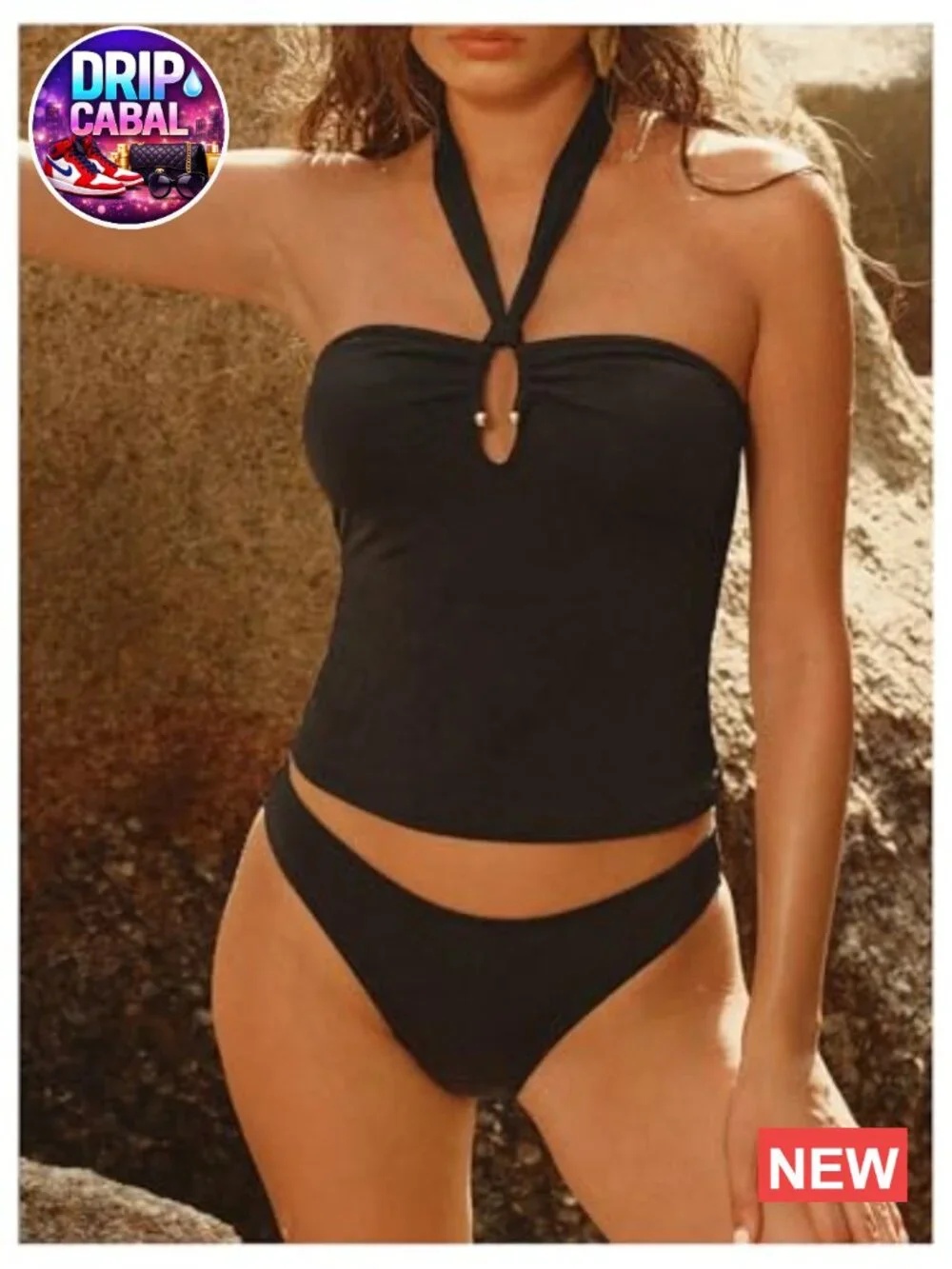 Women's Modest Tankini Swimsuits Halter Cut Out Tie Back Tops with Panty Bikini